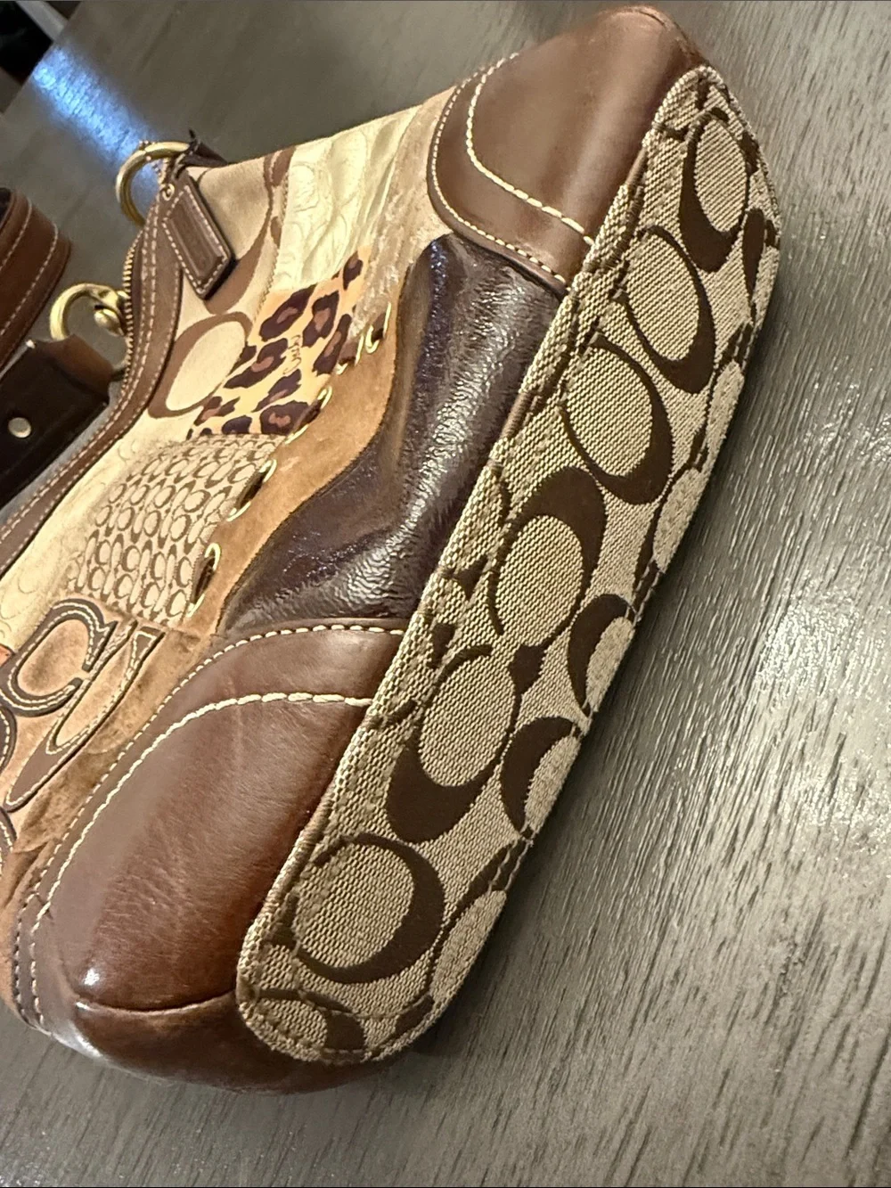 Coach Patchwork Signature Crossbody Bag Brown Animal Print Suede RARE F12840